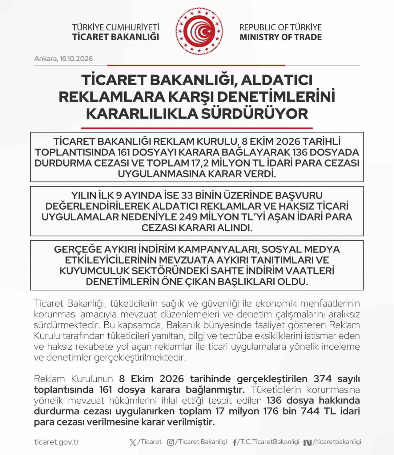REKLAM KURULU, TÜKETİCİLERİ YANILTICI REKLAMLAR İLE HAKSIZ TİCARİ UYGULAMALARA KARŞI YILIN 9...